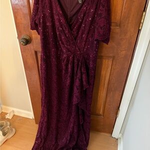 Adrianna Papell Deep Red Lace Maxi Dress